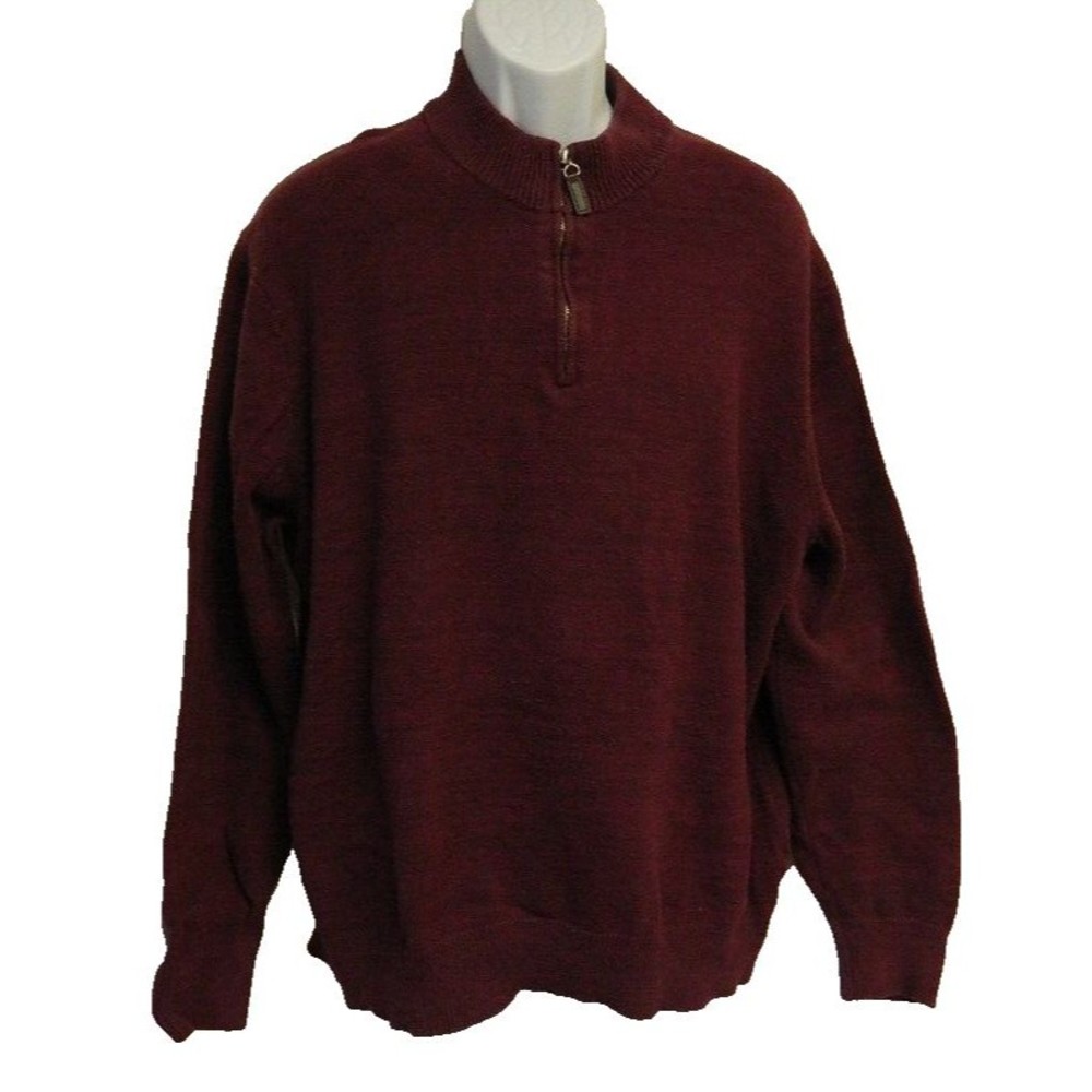 George Pull Over 1/4 Zip Sweater Mens Size 2XL Long Sleeve Leather Tab on Zipper
